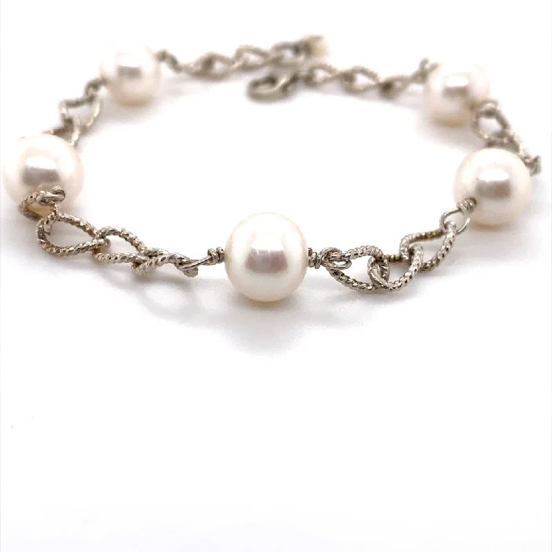 Customizable Silver Bracelet with Family Pendants-Child's Pearl Station Bracelet in Silver by B&C