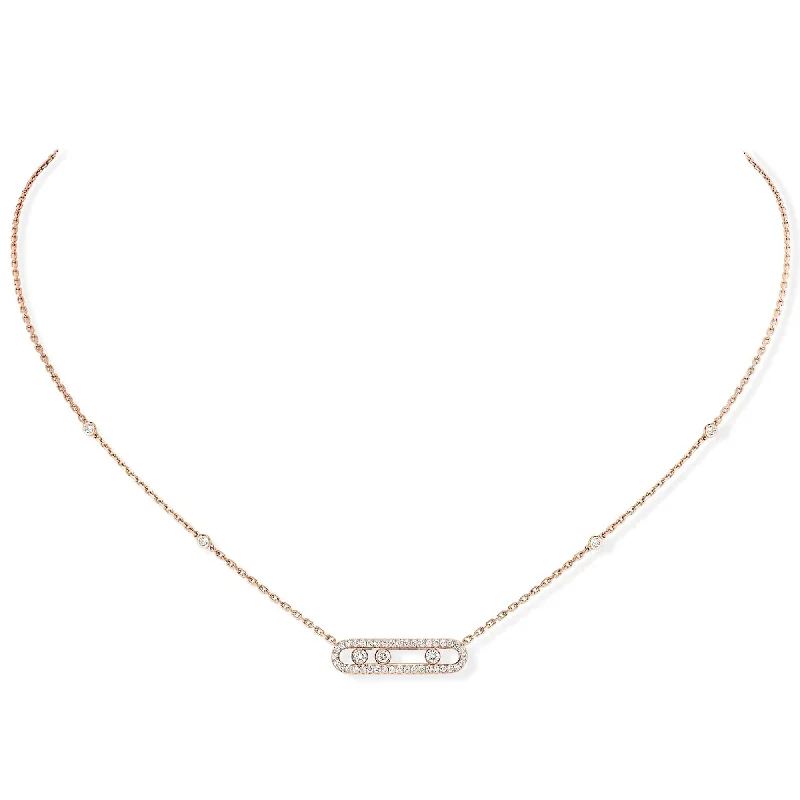 Simple Gold Necklace with Sapphire Pendant-18ct Pink Gold Baby Move Three Diamond And Pave Set Diamond Necklace