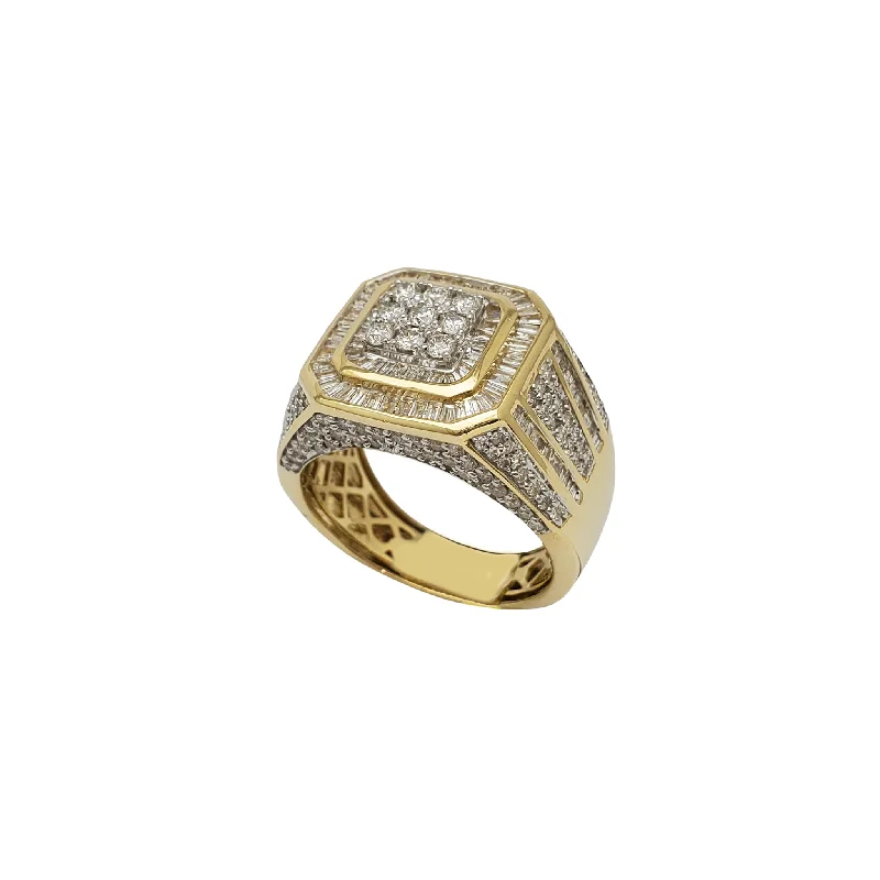 Classic Gold Ring with Sapphire Center Stone-Diamond Baguette & Round Octagon Men's Ring (14K)