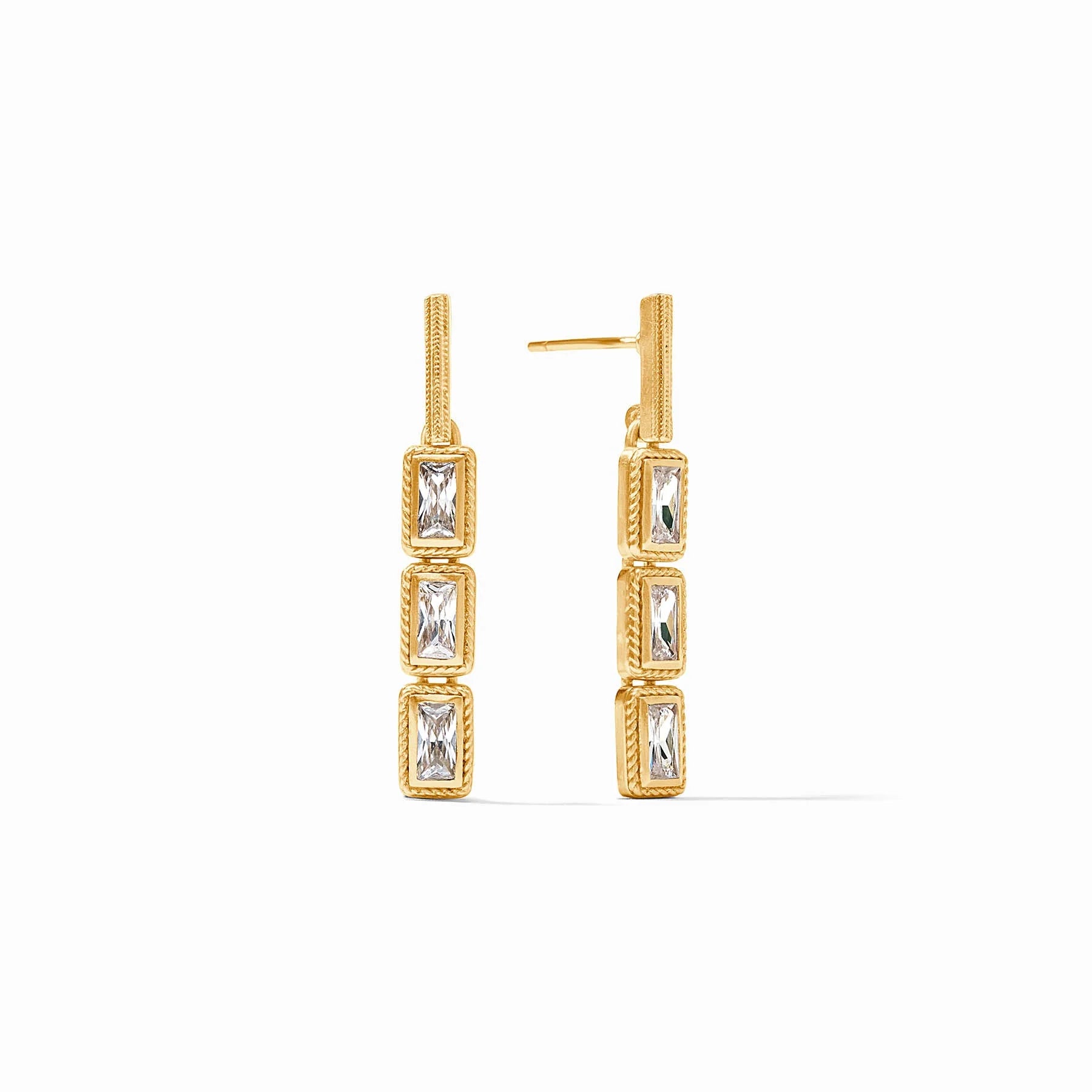 Modern Pearl Earrings for Women-Julie Vos Baguette Cubic Zirconia Tier 24K Gold Plated Earrings