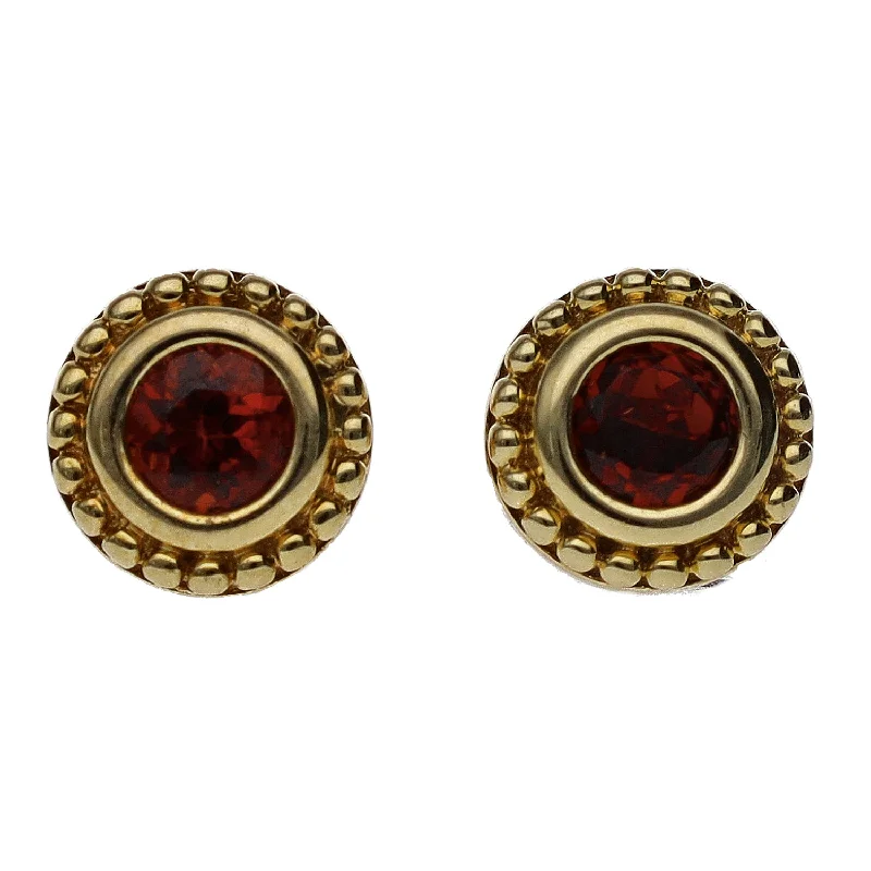 Statement Earrings for Fashionistas-10K Yellow Gold Bezel Set Round Garnet Stud Earrings