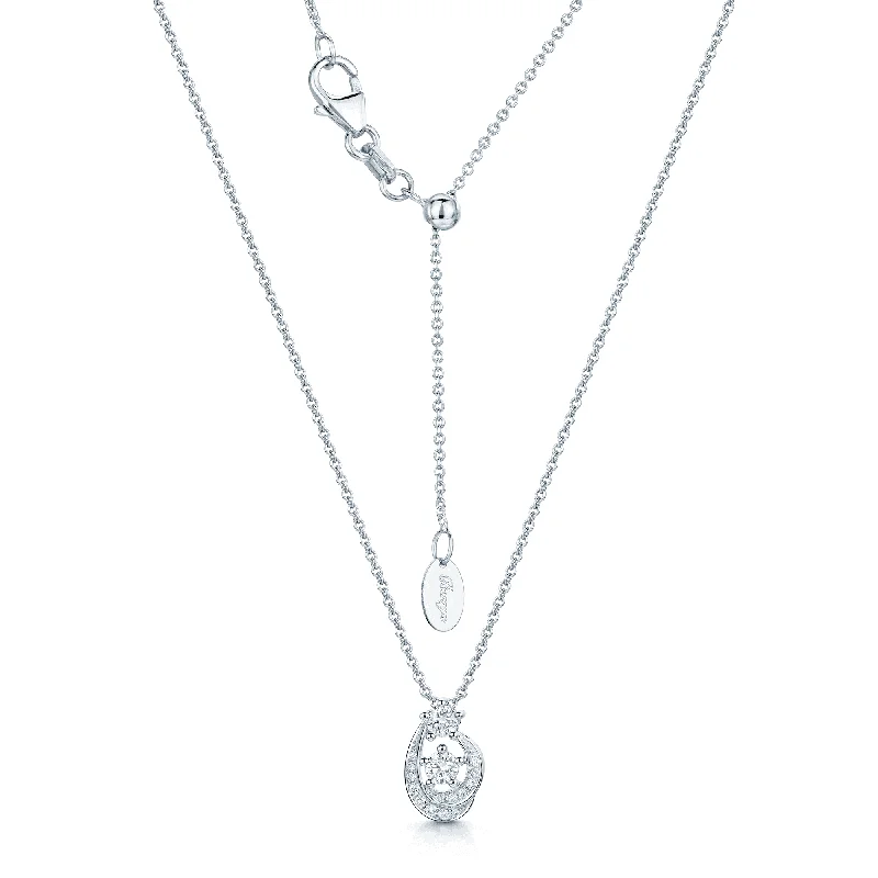 Adjustable Silver Necklace with Pendant-18ct White Gold Diamond Fancy Swirl Pendant