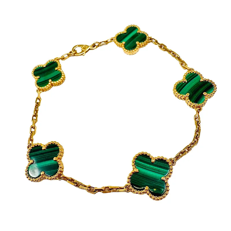 Simple Gold Bracelet with Bar Design-Van Cleef & Arpels Vintage Alhambra 5 Motifs Malachite Bracelet