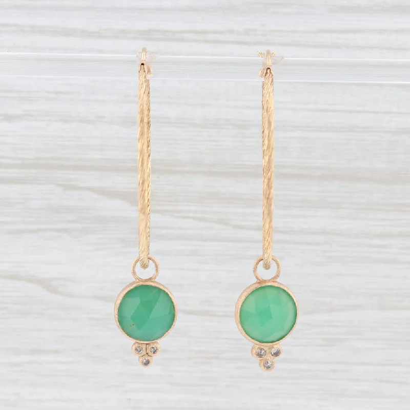 Fancy Gemstone Earrings-New Nina Nguyen Hoop Earrings 18k Yellow Gold Diamond Green Chrysoprase Charms