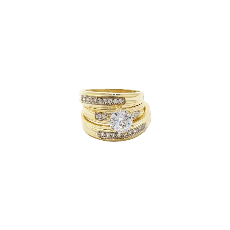 Elegant Diamond Engagement Ring with Unique Setting-Two-Tone Stoneset Milgrain Engagement Ring Set (14K)