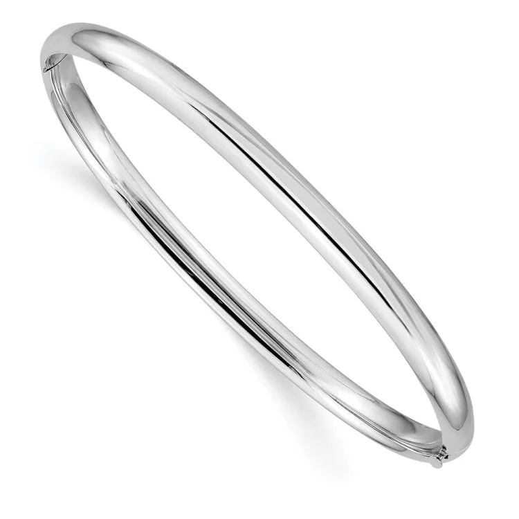 Trendy Stackable Silver Bangles with Birthstones-14k White Gold High Polished 4.0mm Hinged Bangle