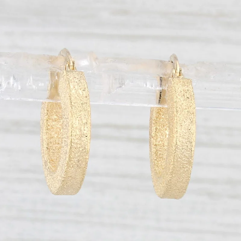 Simple Dangle Earrings for Brides-Shimmering Brushed Hoop Earrings 14k Yellow Gold Round Hoops Snap Top