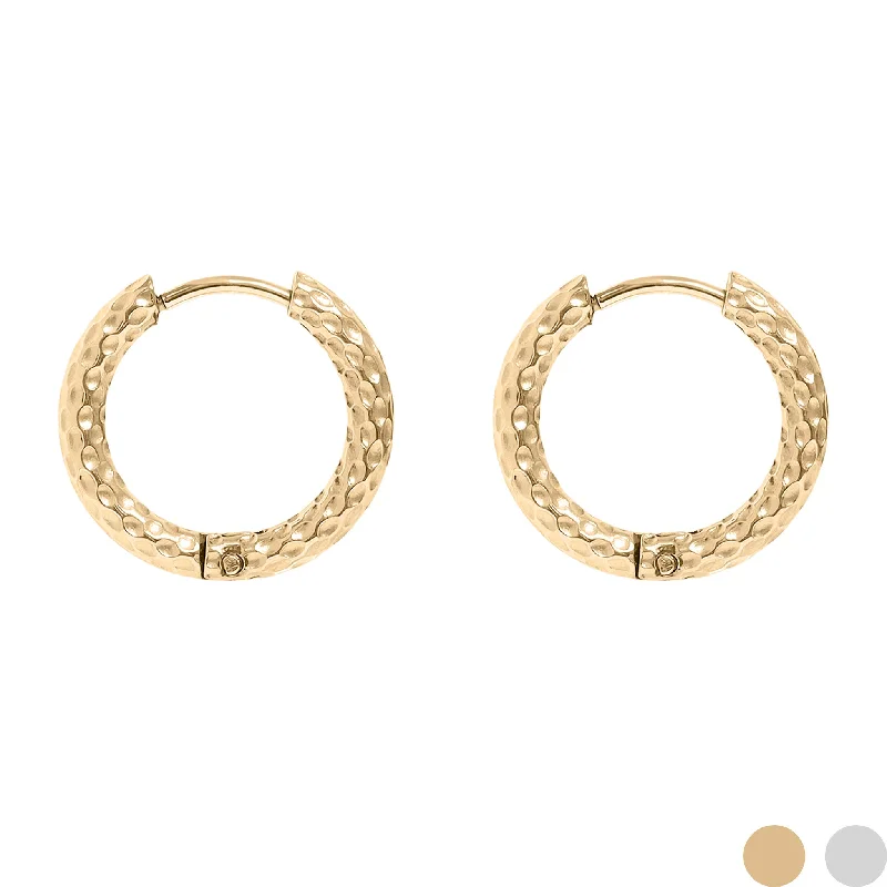 Elegant Crystal Earrings for Bridesmaids-18K Gold PVD Stainless Steel Textured Huggie Hoop Earrings / ERJ0025