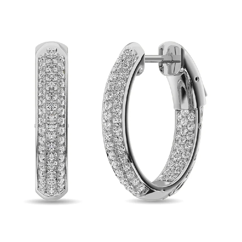 Large Crystal Earrings for Weddings-Diamond 1 ct tw Hoop Earrings in 14K White Gold