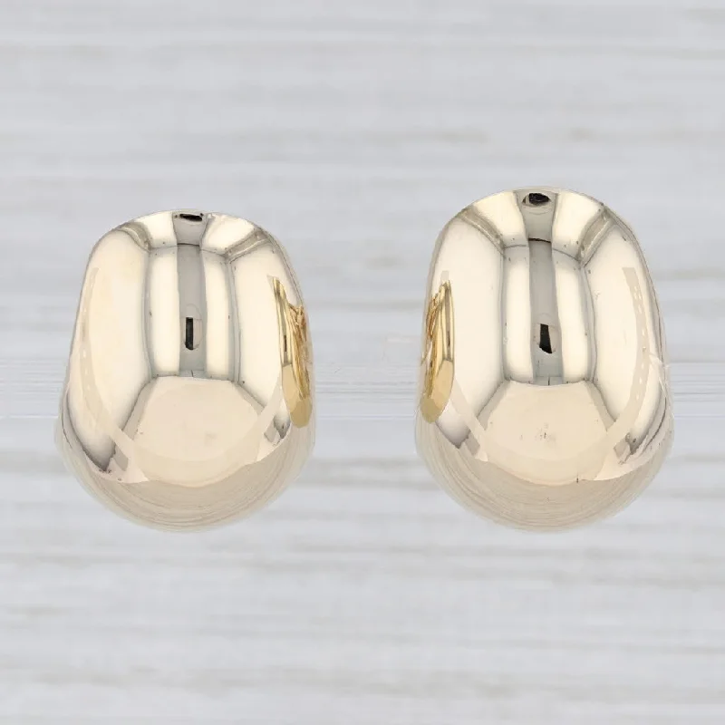 Crystal Earrings for Casual Wear-Curved Chunky Clip-On Earrings 14k Yellow Gold Non-Pierced