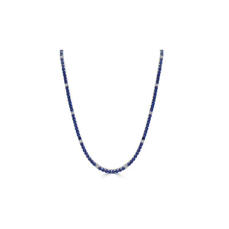 Unique Choker Necklace for Brides-Blue & White Tennis Fancy Chain (Silver)