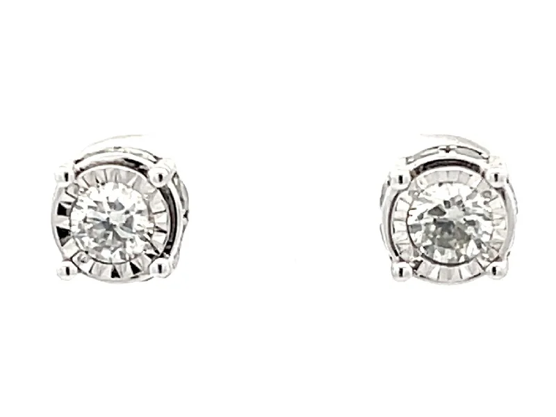 Silver Earrings for Special Occasions-Fluted Bezel Diamond Stud Earrings in 14k White Gold