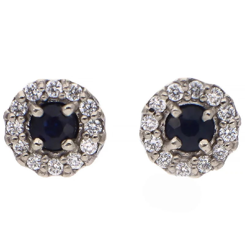 Chunky Hoop Earrings-14K White Gold Sapphire and Diamond Stud Earrings