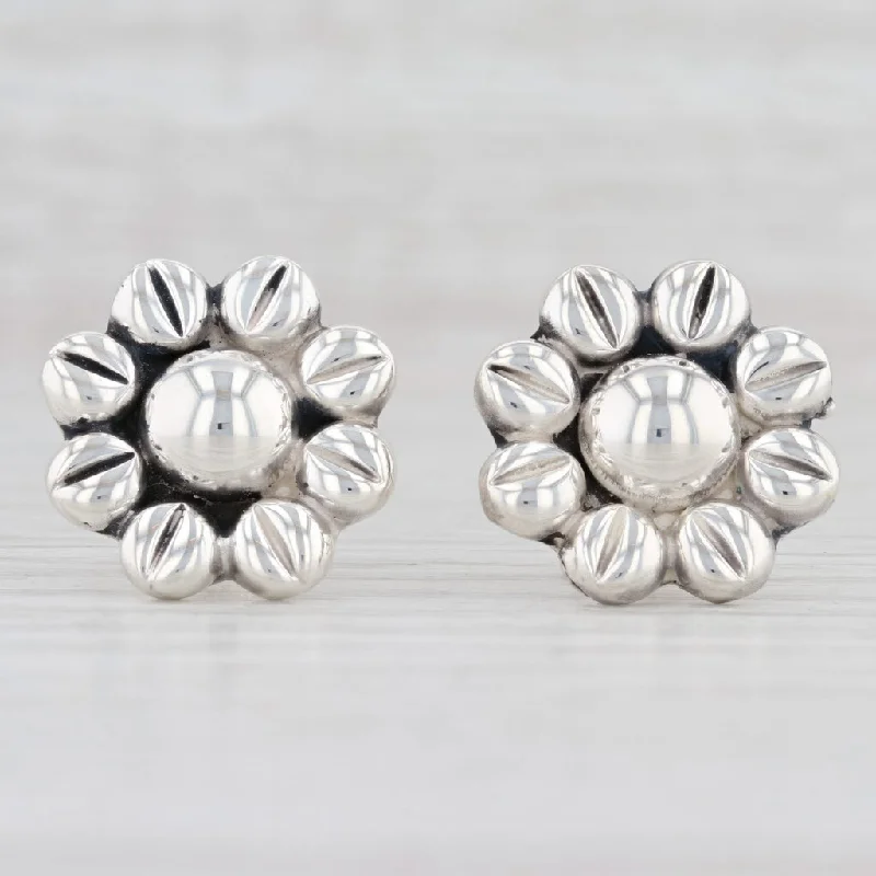 Long Gold Earrings for Formal Wear-New Flower Stud Earrings Sterling Silver Statement 925 Pierced