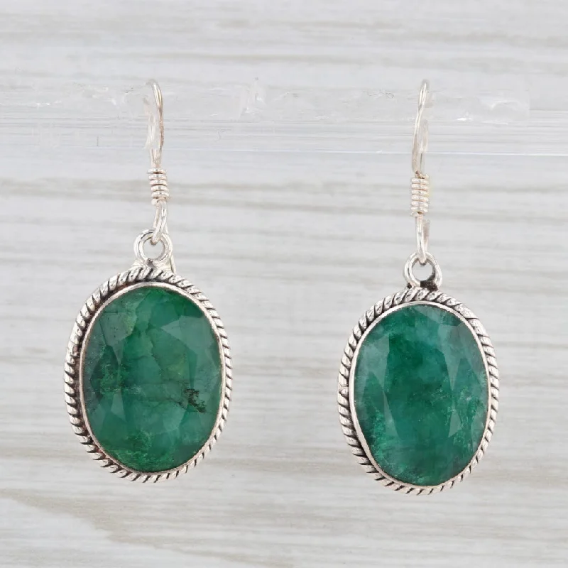 Large Gemstone Drop Earrings-Faceted Green Stone Dangle Earrings Sterling Silver Hook Post Drops