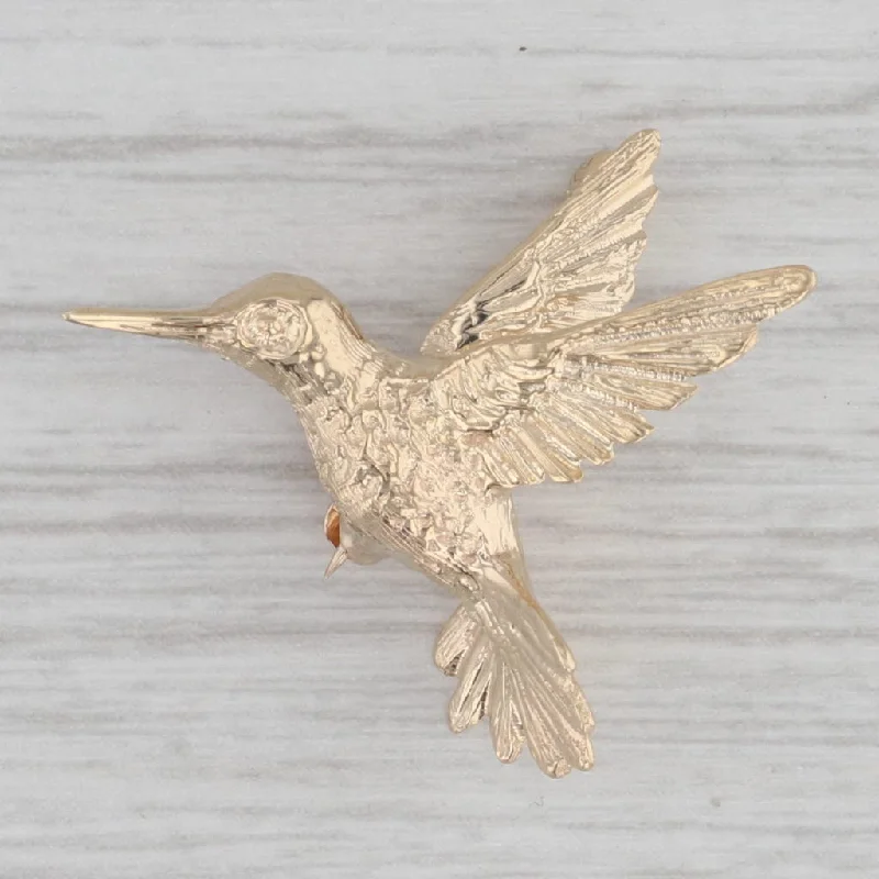 Luxury Brooch With Diamonds-Small Hummingbird Pin 14k Yellow Gold Brooch