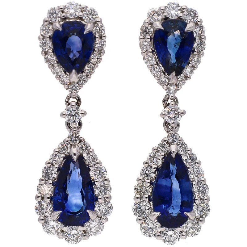 Gold Chandelier Earrings-18K White Gold 5.00tcw Sapphire and 2.50tcw Diamond Earrings