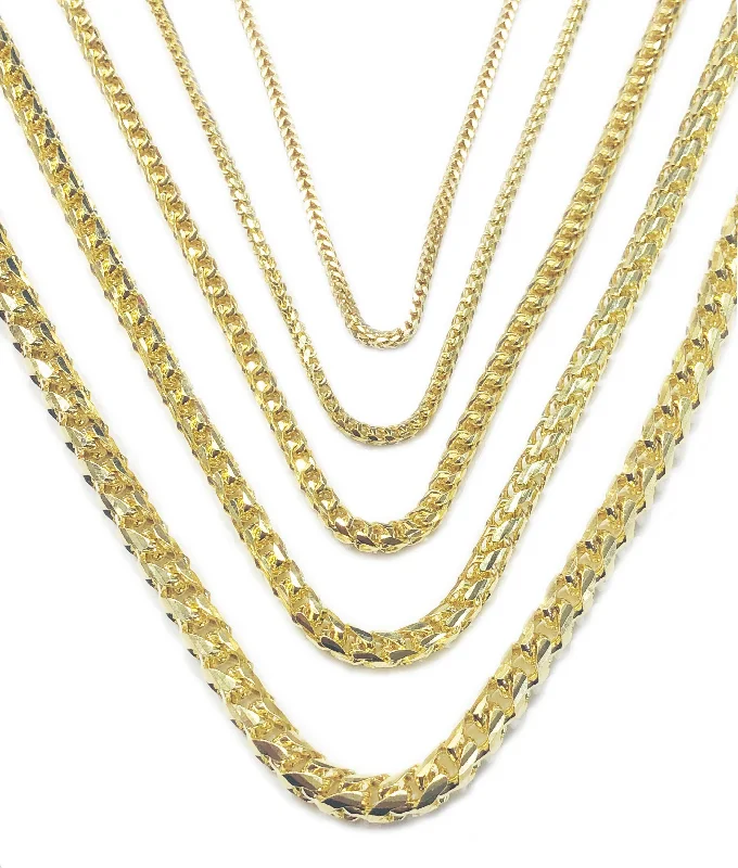 Elegant Crystal Necklace with Large Pendants-Solid Round Franco Chain (14K)