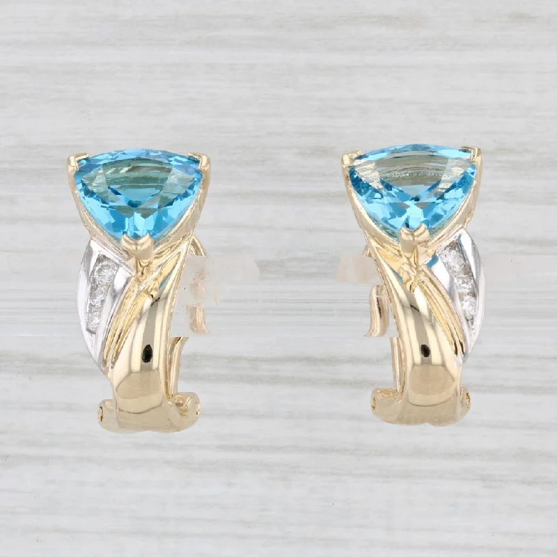 Bright Colored Drop Earrings-7.10ctw Trillion Blue Topaz Diamond Drop Earrings 14k Yellow Gold