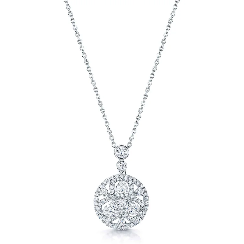 Stylish Silver Necklace with Gemstones-18ct White Gold Round Brilliant and Pear Cut Diamond Cluster Pendant