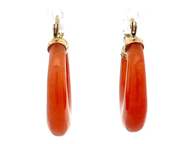 Hoop Earrings for Everyday Wear-Vintage Orange Carnelian Chunky Hoop Earrings 14K Gold