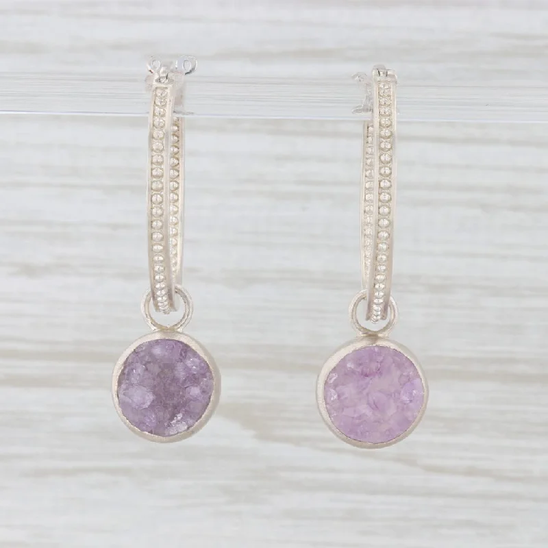 Simple Silver Drop Earrings-New Nina Nguyen Hoops with Charms Earrings Druzy Amethyst Sterling Silver