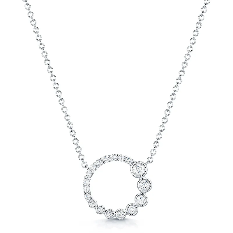 Elegant Bridal Necklace with Pearls-18ct White Gold Diamond Open Circle Rub-Over Set Pendant