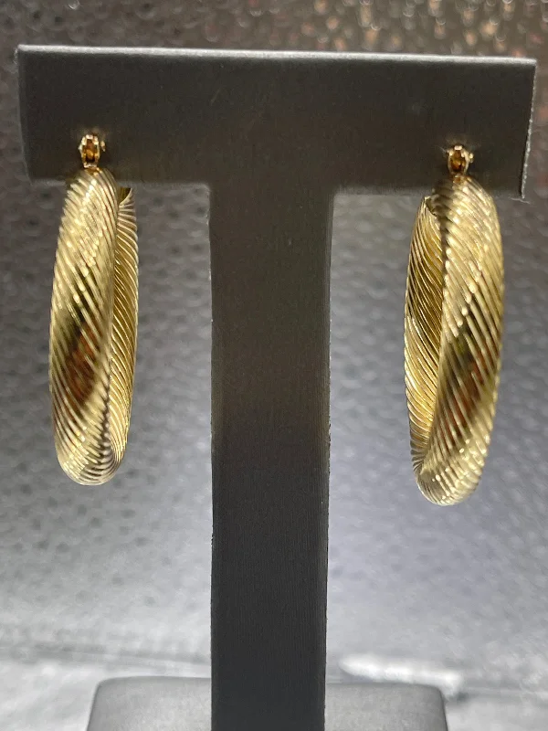 Simple Gold Earrings for Everyday-Ladies 14 Karat Solid Yellow Gold Large Fancy Hoop Earrings