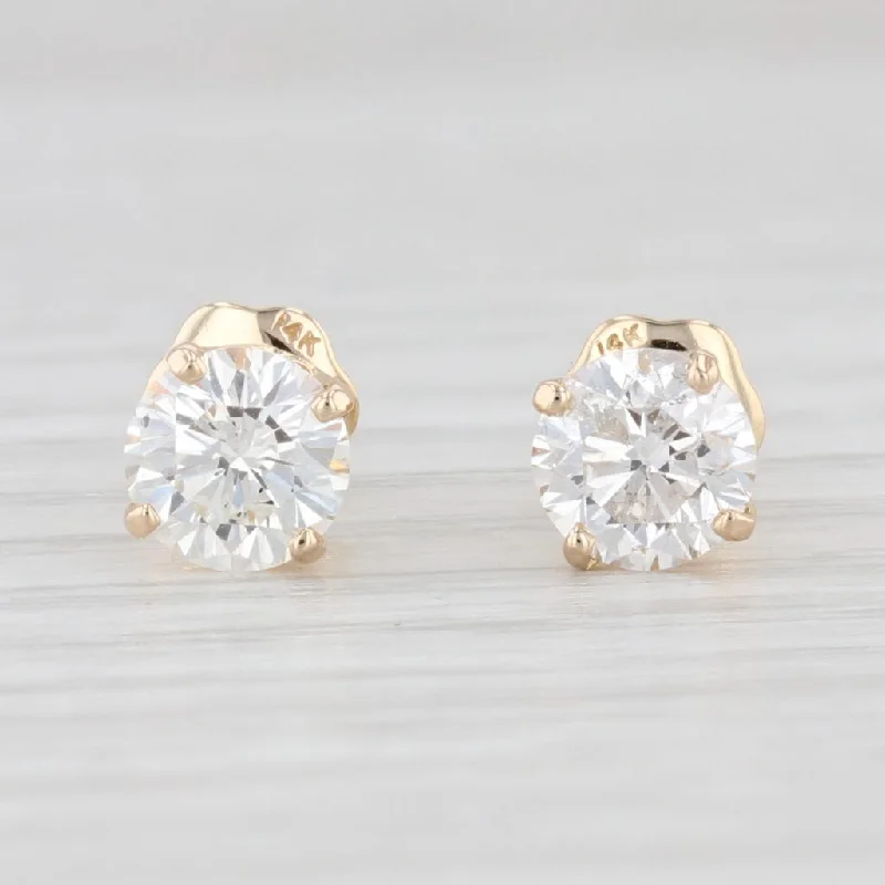 Fashionable Silver Hoop Earrings-1.02ctw Round Diamond Solitaire Stud Earrings 14k Yellow Gold April Birthstone