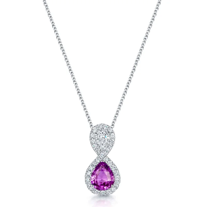 Unique Choker Necklace for Brides-GIA Certificated Natural Pink Sapphire and Diamond Pear Cut Pendant with Fancy Diamond Surround