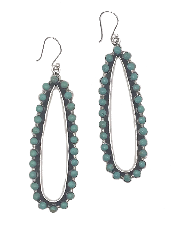 Dazzling Silver Earrings for Night-Stylish Long Oval Sterling + Turquoise Drop Earrings