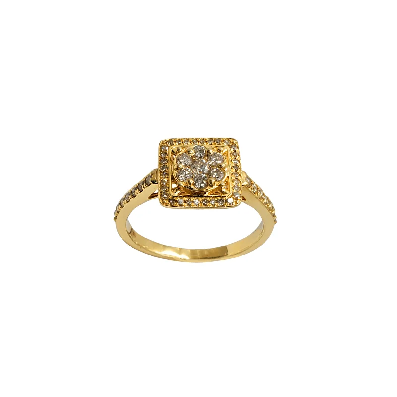 Designer Gold Ring with Oval Diamond-Diamond Cluster Square Engagement Ring (14K)