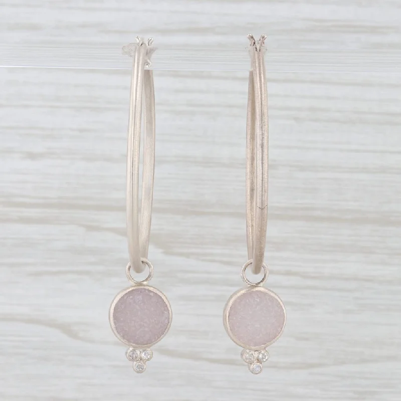 Yellow Gold Earrings for Women-New Nina Nguyen Hoop Earrings Sterling Silver Druzy Quartz Moonstone Charms