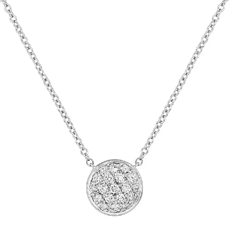 Large Pendant Necklace for Formal Look-18ct White Gold Round Diamond Disc Necklace