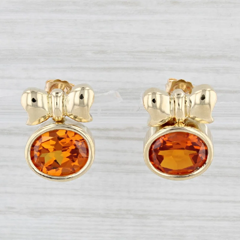 Large Gemstone Hoop Earrings-11.60ctw Orange Lab Created Sapphire Bow Earrings 18k Yellow Gold Pierced Drops