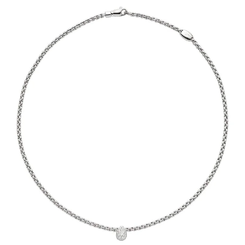 Fine Silver Necklace for Special Events-Eka 18ct White Gold Necklet with Diamond Set Teardrop Pendant