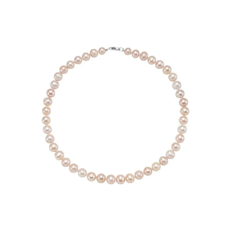 Fashionable Silver Necklace for Women-Freshwater Cultured Pink Pearls Necklace (Silver)