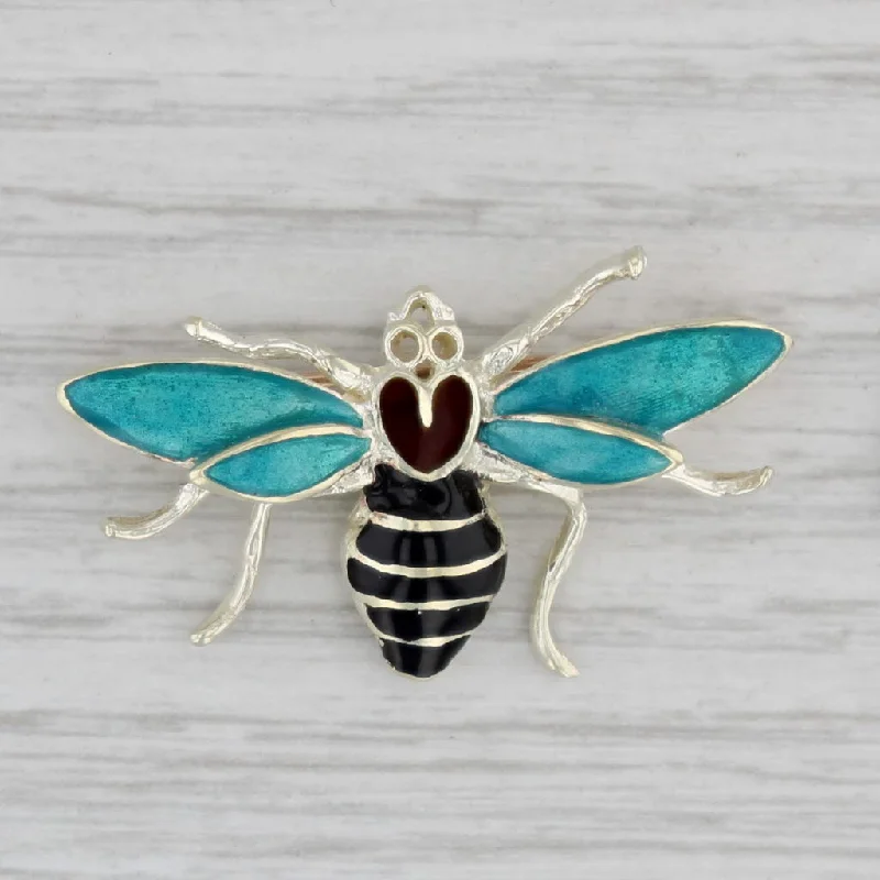 Brooch For Special Wedding Dresses-Bee Brooch 14k White Gold Enamel Bug Insect Jewelry Statement Pin