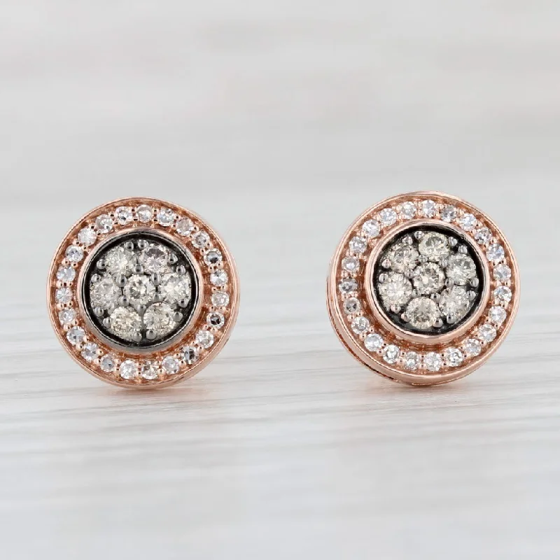 Simple Round Earrings for Work-0.50ctw Diamond Cluster Halo Stud Earrings 10k Rose Gold