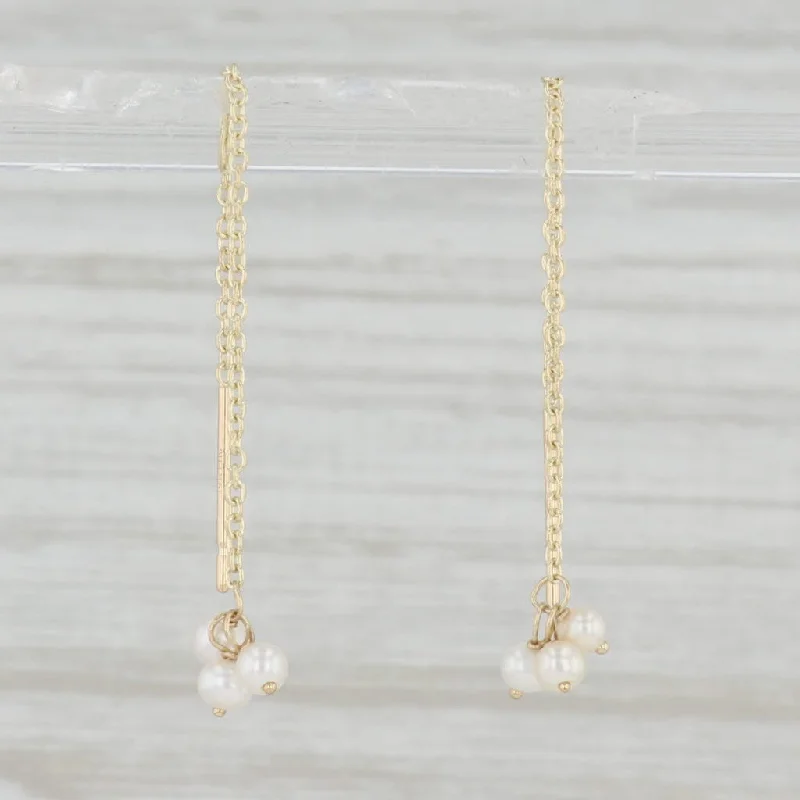 Simple Silver Drop Earrings-Cultured Pearl Cluster Threader Earrings 14k Yellow Gold Pierced