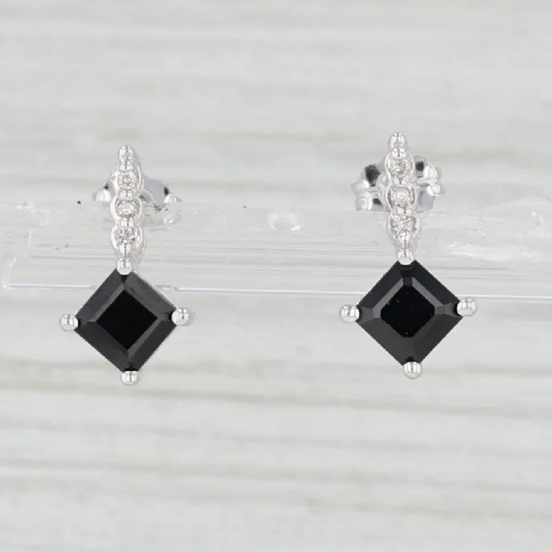 Silver Earrings with Sapphire Stones-Black Onyx White Diamond Drop Earrings 10k White Gold