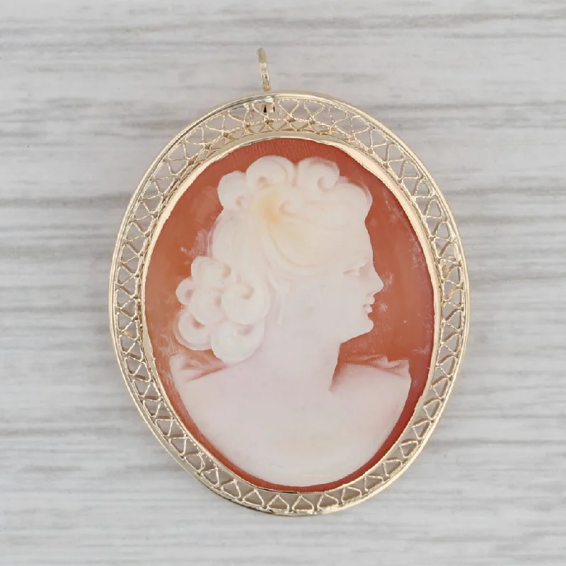 Minimalist Brooch For Women-Vintage Carved Shell Cameo Brooch Pendant 10k Yellow Gold Pin