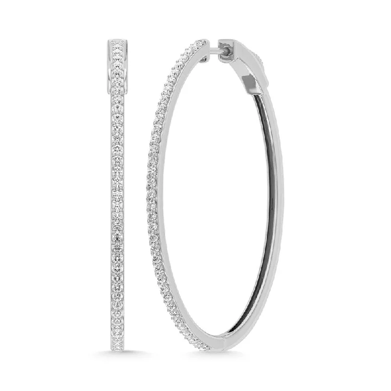 High-End Diamond Earrings-Diamond 1 1/3 Ct.Tw. Oval Shape Hoop Earrings in 10K White Gold (2 inches)