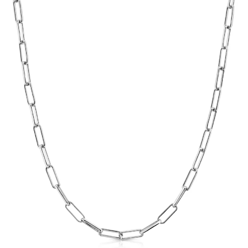 Unique Gemstone Necklace with Pendant-Elongated Cable Chain (Silver)