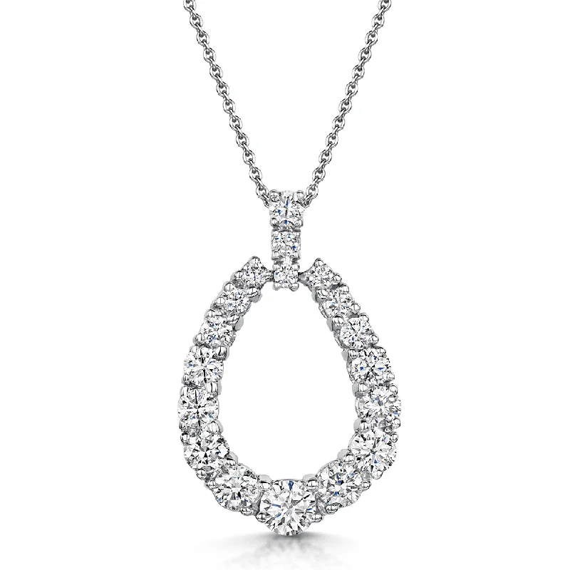 Modern Crystal Necklace for Fashionistas-18ct White Gold Open Pear Shape & Graduated Diamond Pendant