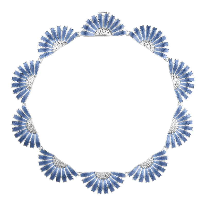 Luxury Rose Gold Necklace for Special Events-Daisy Silver & Blue Enamel Necklace