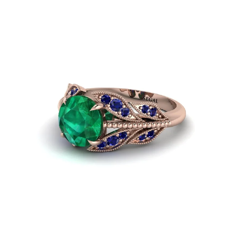 Luxury Silver Ring with Diamond Accents-Emerald Majestic Leaf Gold Engagement Ring - Makenna No. 65