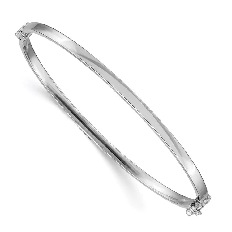 Personalized Bangle Set with Engraved Date-14k White Gold Polished Hinged Bangle Bracelet