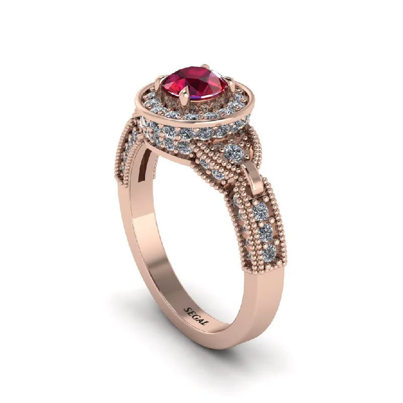 Classic Silver Wedding Ring with Channel Set Diamonds-Ruby Double Halo Handmade Engagement Ring - Gracelyn No. 11