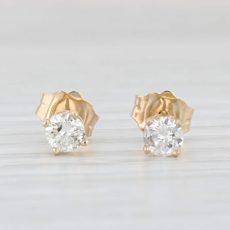 Trendy Gold Earrings for Women-0.33ctw Solitaire Diamond Stud Earrings 14k Yellow Gold Round Studs